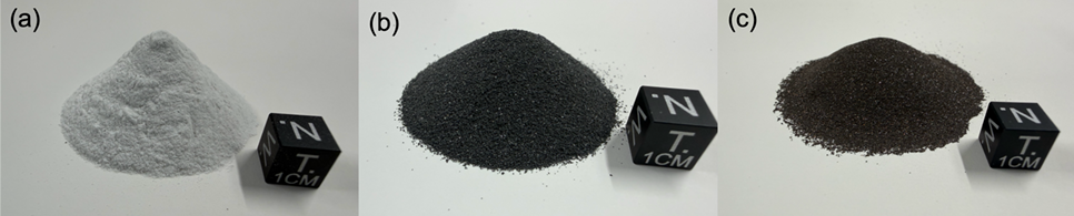 Anorthosite, basalt and ilmenite powder samples for laboratory measurements. From the 2026 LDA presentation.